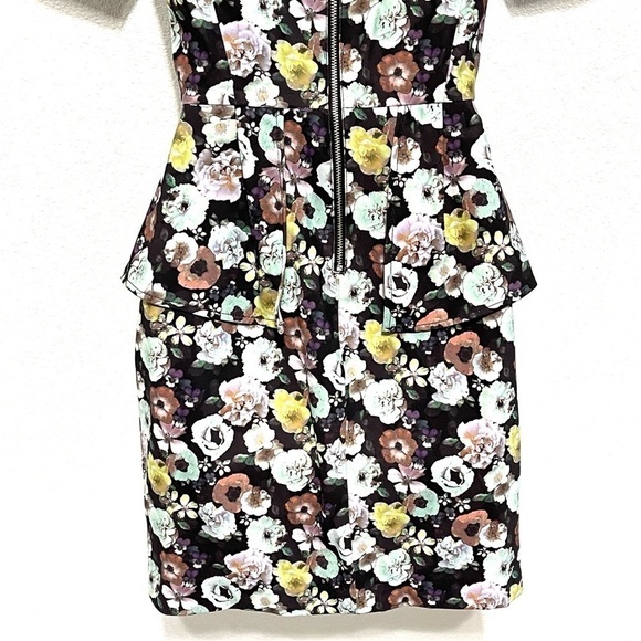 H&M Woman Black Blue Floral Peplum Midi Dress Size 4 - Picture 8 of 15